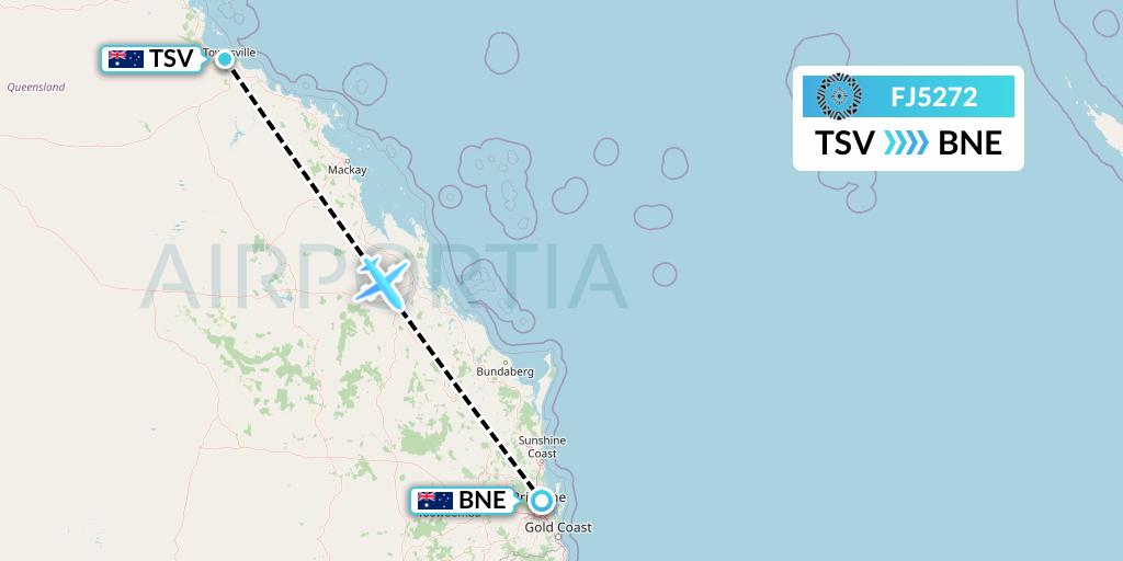 FJ5272 Fiji Airways Flight Map: Townsville to Brisbane