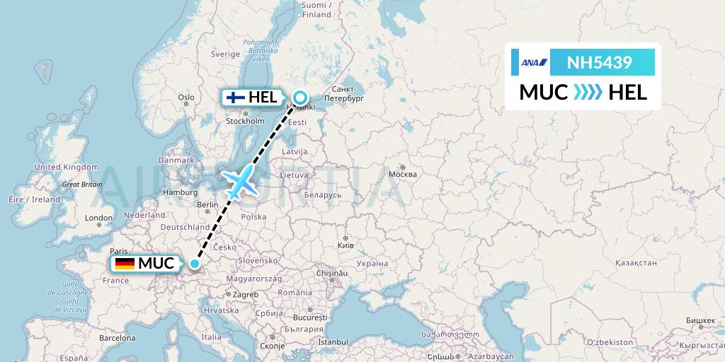 NH5439 All Nippon Airways Flight Map: Munich to Helsinki