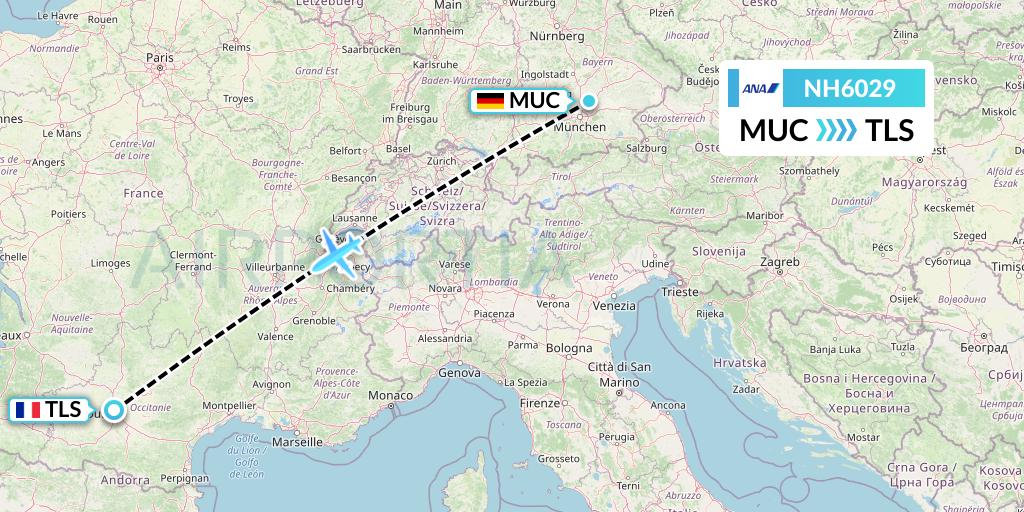 NH6029 All Nippon Airways Flight Map: Munich to Toulouse