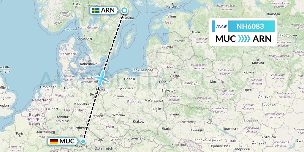 NH6083 All Nippon Airways Flight Map: Munich to Stockholm