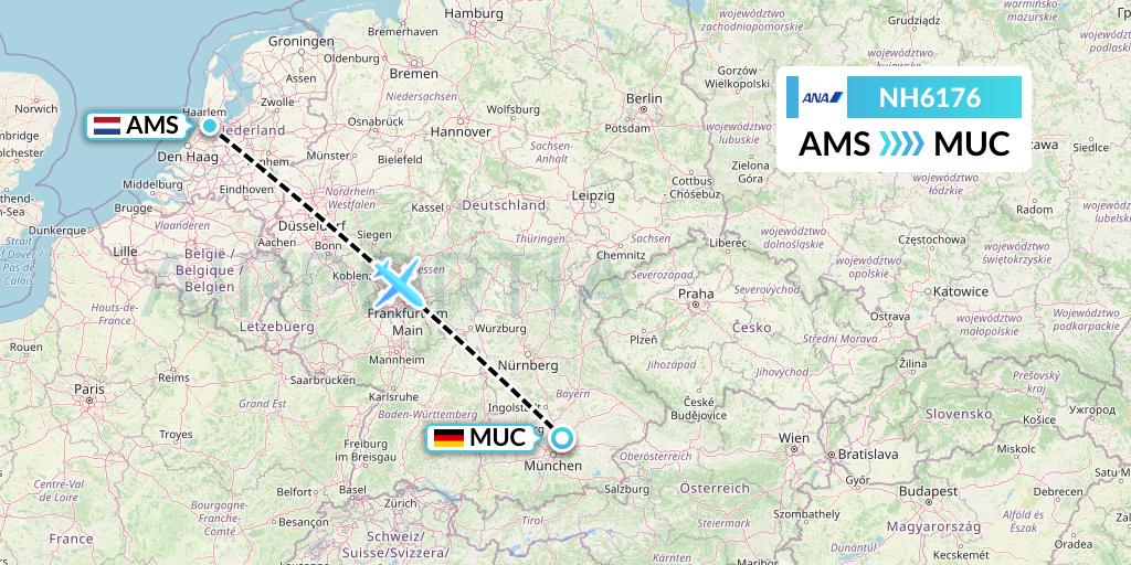 NH6176 All Nippon Airways Flight Map: Amsterdam to Munich