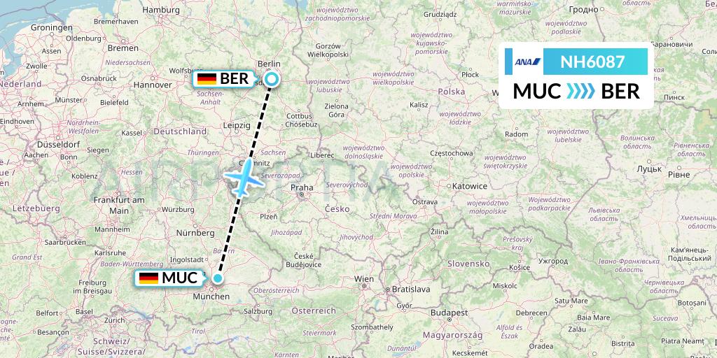 NH6087 All Nippon Airways Flight Map: Munich to Berlin