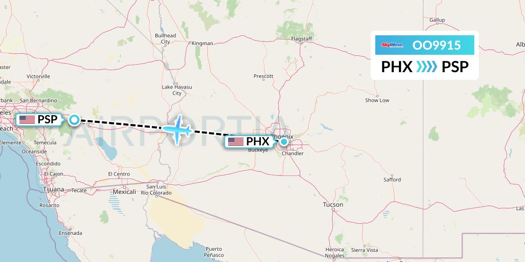 OO9915 SkyWest Airlines Flight Map: Phoenix to Palm Springs
