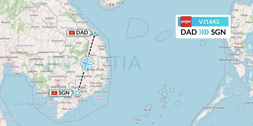 VJ1643 VietJet Air Flight Map: Da Nang to Ho Chi Minh City