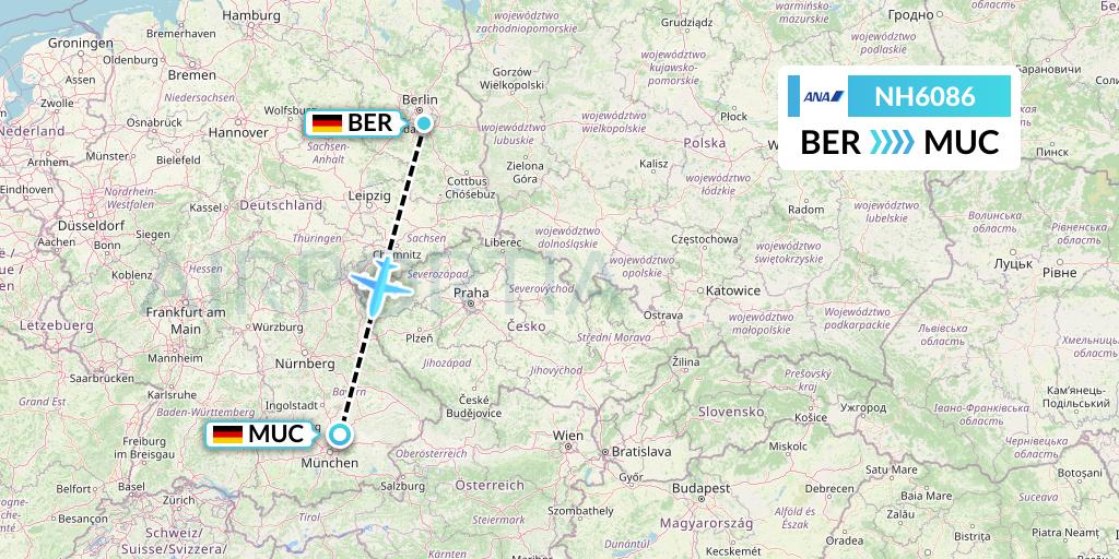 NH6086 All Nippon Airways Flight Map: Berlin to Munich