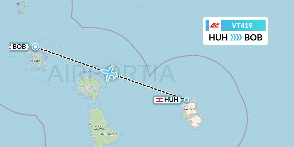 VT419 Air Tahiti Flight Map: Huahine to Bora Bora