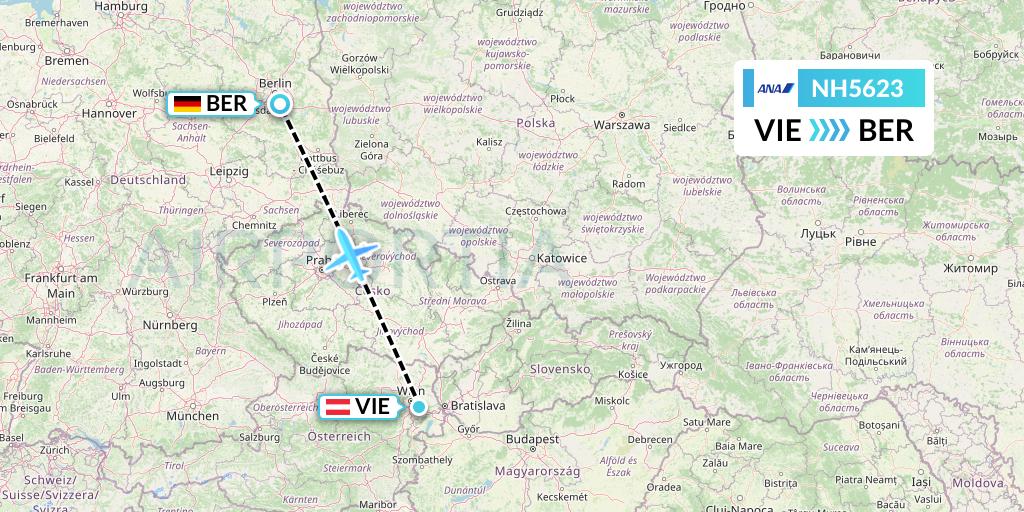 NH5623 All Nippon Airways Flight Map: Vienna to Berlin