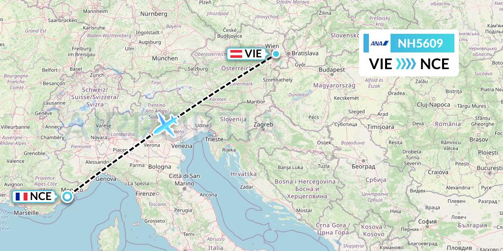 NH5609 All Nippon Airways Flight Map: Vienna to Nice