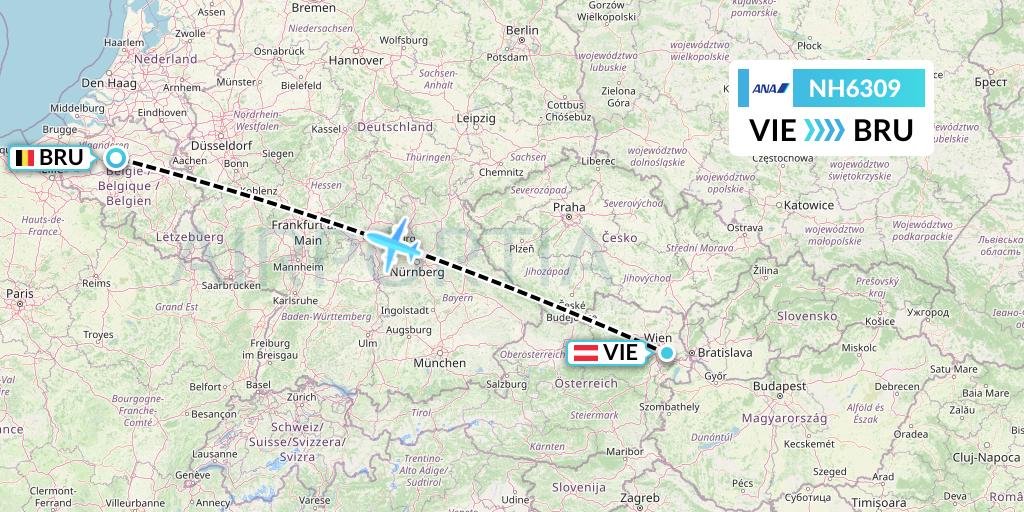 NH6309 All Nippon Airways Flight Map: Vienna to Brussels