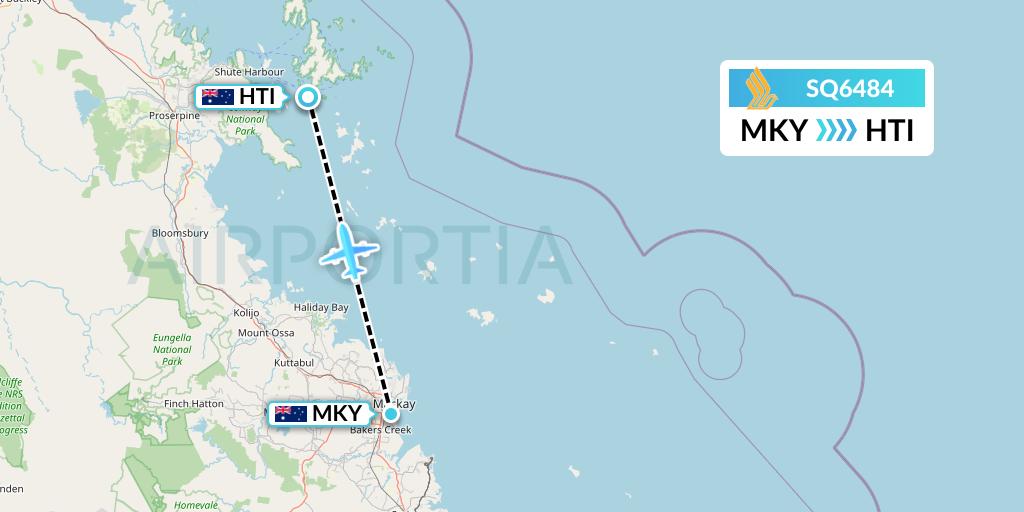 SQ6484 Singapore Airlines Flight Map: Mackay to Hamilton Island