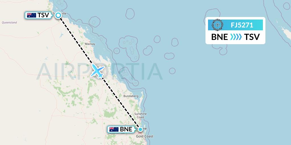 FJ5271 Fiji Airways Flight Map: Brisbane to Townsville