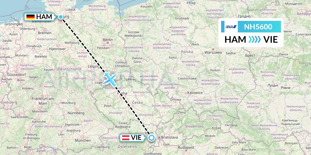 NH5600 All Nippon Airways Flight Map: Hamburg to Vienna