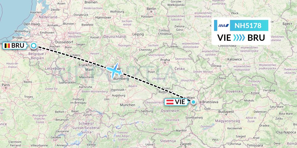 NH5178 All Nippon Airways Flight Map: Vienna to Brussels
