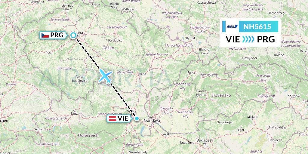NH5615 All Nippon Airways Flight Map: Vienna to Prague