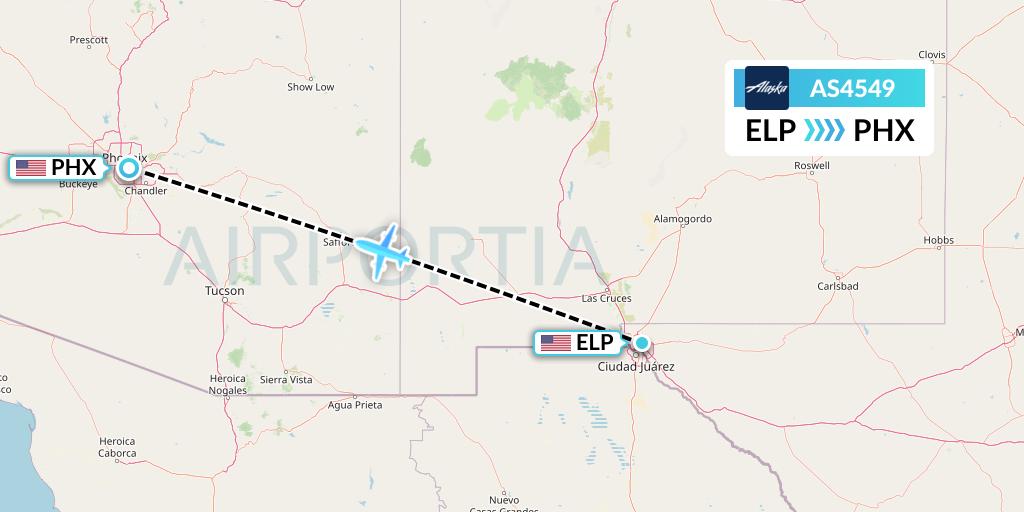 AS4549 Alaska Airlines Flight Map: El Paso to Phoenix