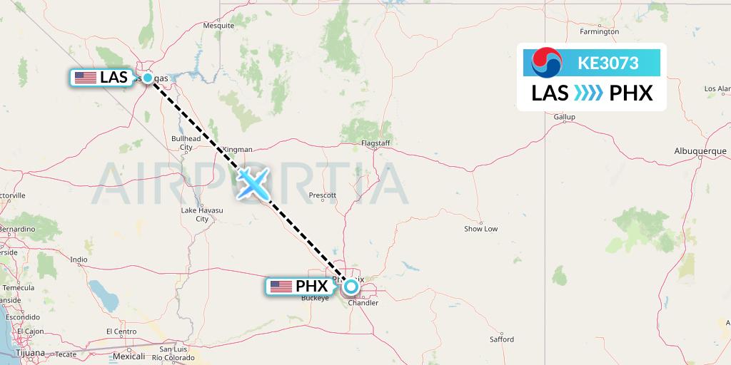 KE3073 Korean Air Flight Map: Las Vegas to Phoenix