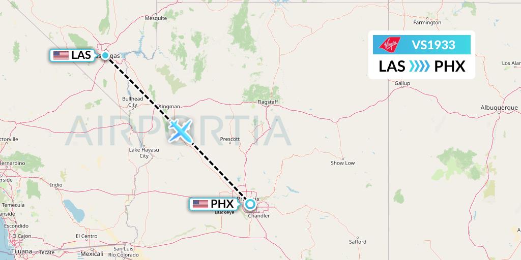 VS1933 Virgin Atlantic Airways Flight Map: Las Vegas to Phoenix