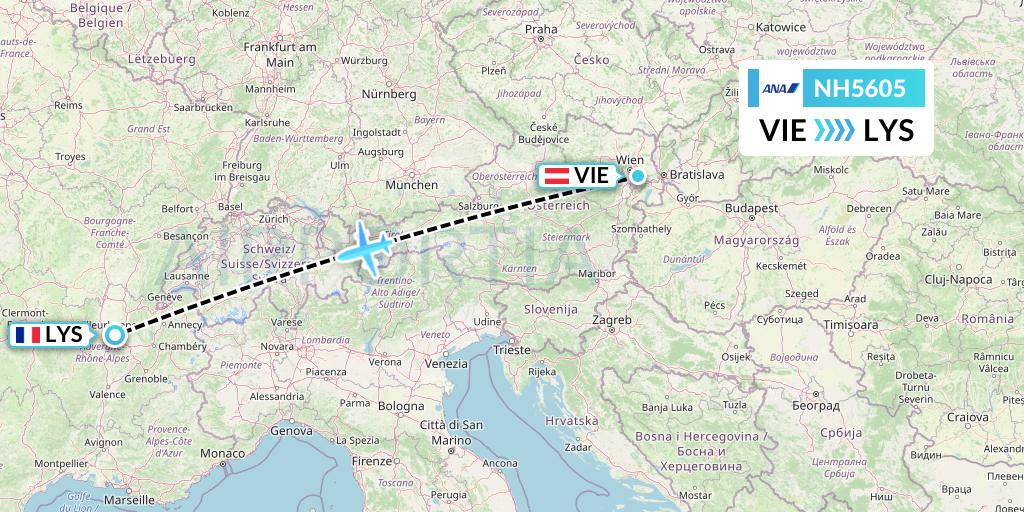NH5605 All Nippon Airways Flight Map: Vienna to Lyon