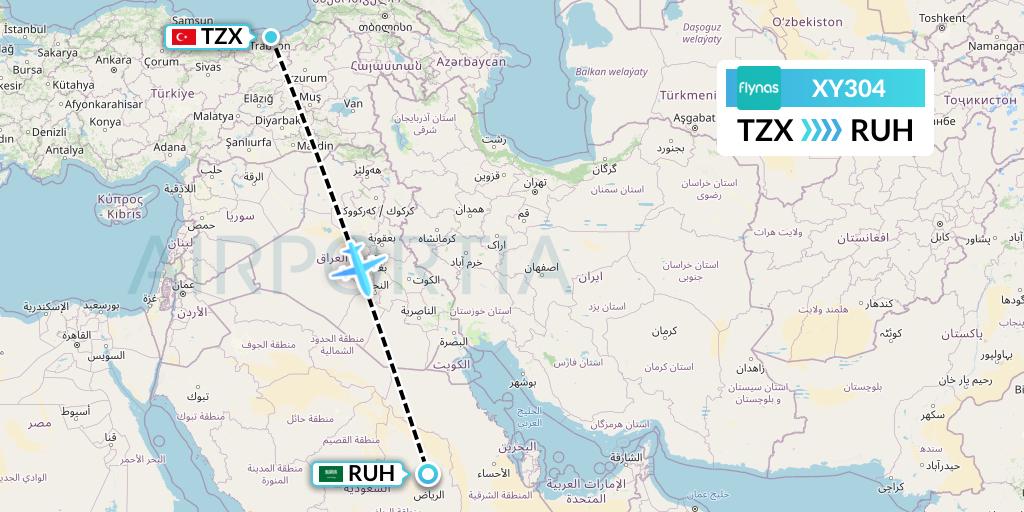 XY304 Flynas Flight Map: Trabzon to Riyadh
