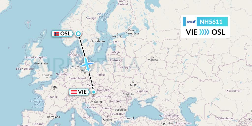 NH5611 All Nippon Airways Flight Map: Vienna to Oslo