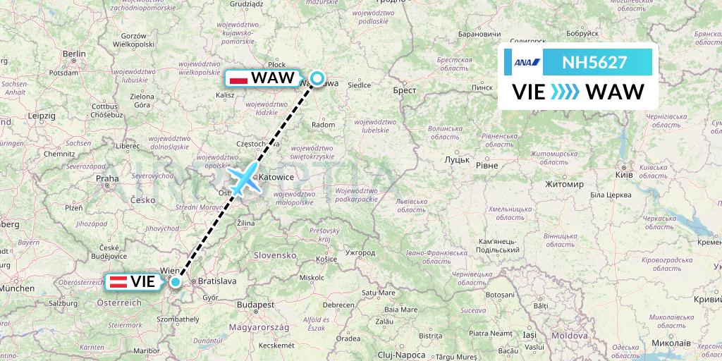 NH5627 All Nippon Airways Flight Map: Vienna to Warsaw