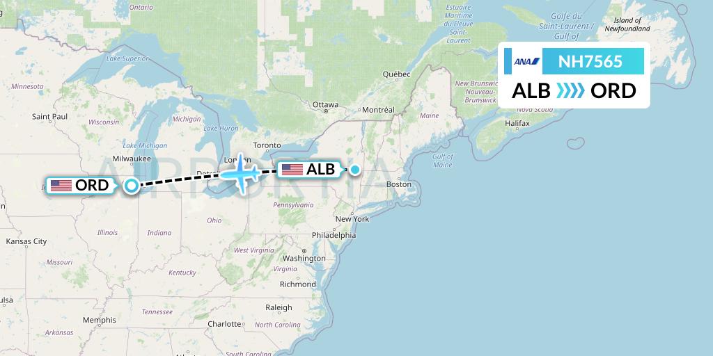 NH7565 All Nippon Airways Flight Map: Albany to Chicago
