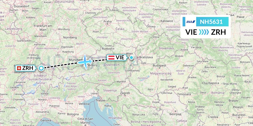 NH5631 All Nippon Airways Flight Map: Vienna to Zurich