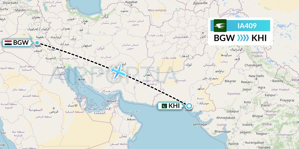 IA409 Iraqi Airways Flight Map: Baghdad to Karachi