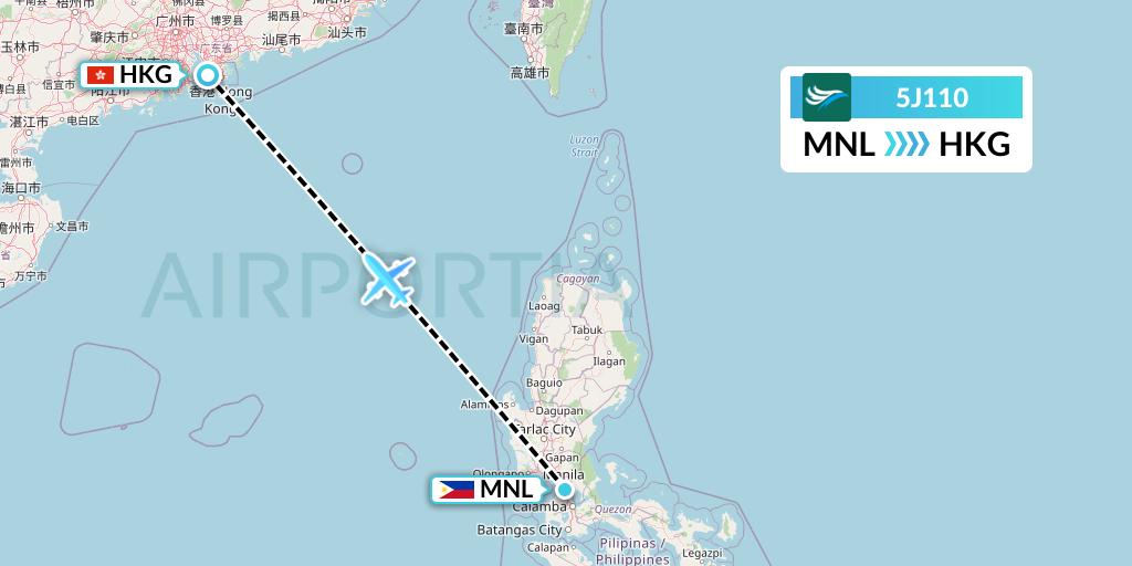 5J110 CEBU Pacific Air Flight Map: Manila to Hong Kong
