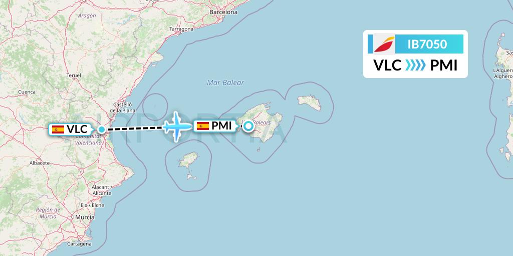 IB7050 Iberia Flight Map: Valencia to Palma de Mallorca
