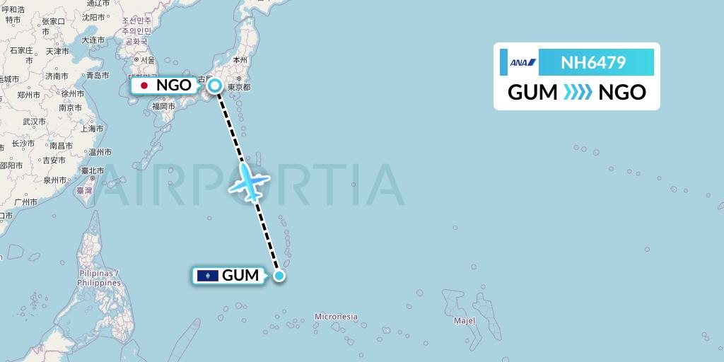 NH6479 All Nippon Airways Flight Map: Guam to Nagoya
