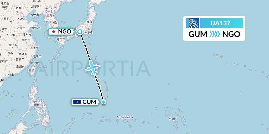 UA137 United Airlines Flight Map: Guam to Nagoya