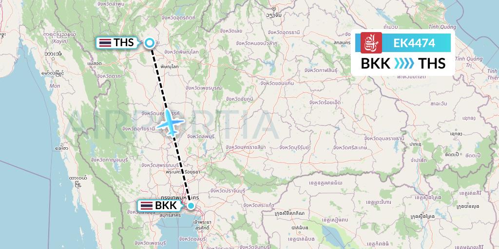 EK4474 Emirates Flight Map: Bangkok to Sukhothai