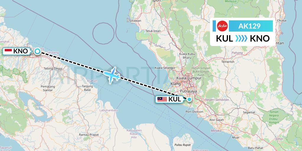 AK129 AirAsia Flight Map: Kuala Lumpur to Medan