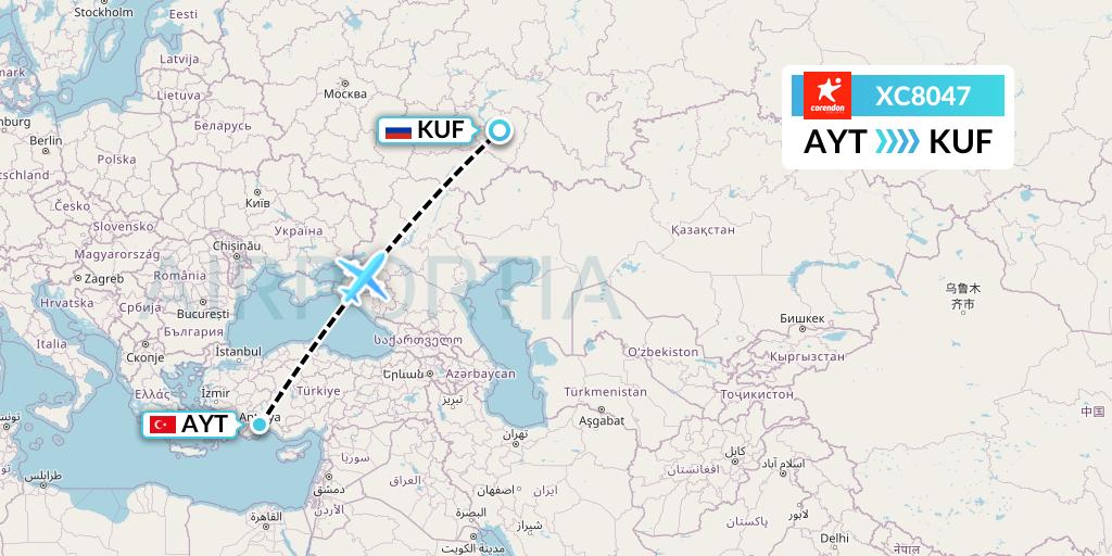 XC8047 Corendon Airlines Flight Map: Antalya to Samara