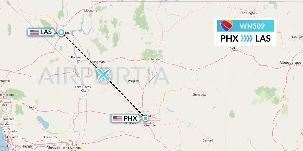 WN509 Southwest Airlines Flight Map: Phoenix to Las Vegas