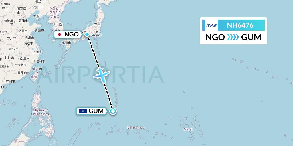 NH6476 All Nippon Airways Flight Map: Nagoya to Guam