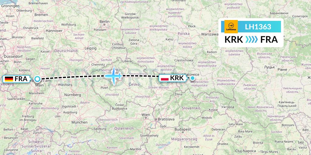 LH1363 Lufthansa Flight Map: Krakow to Frankfurt