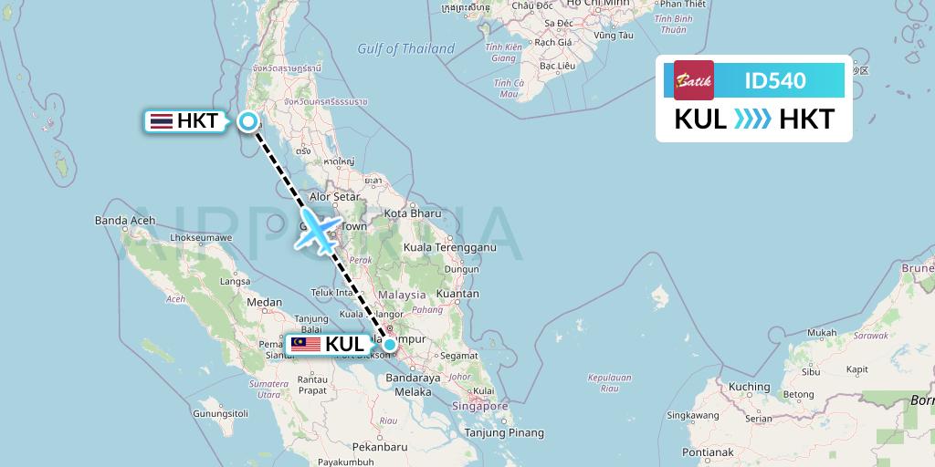 ID540 Batik Air Flight Map: Kuala Lumpur to Phuket