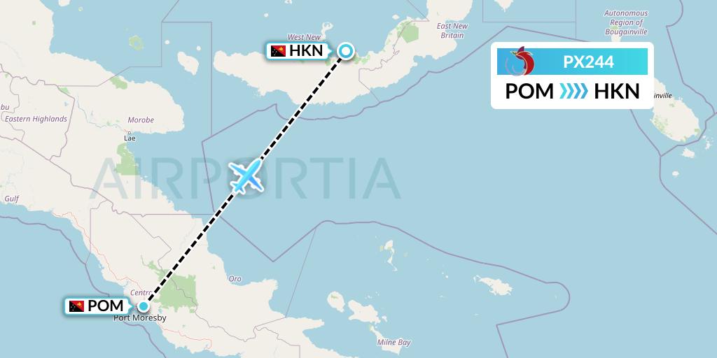 PX244 Air Niugini Flight Map: Port Moresby to Hoskins