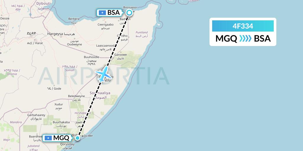 4F334 Freedom Airline Express Flight Map: Mogadishu to Bosaso