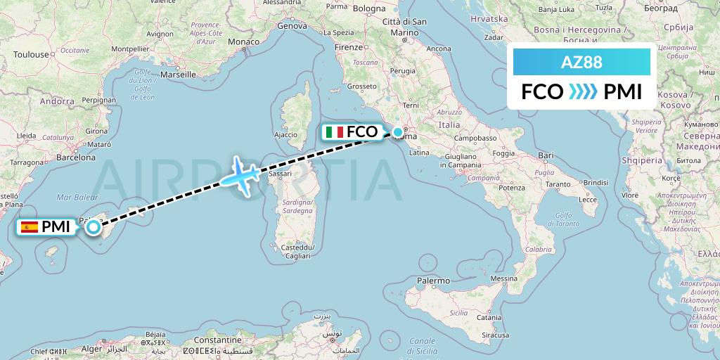 AZ88 ITA Airways Flight Map: Rome to Palma de Mallorca