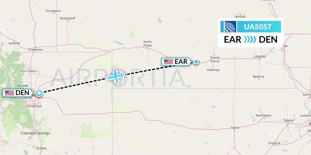 UA5057 United Airlines Flight Map: Kearney to Denver