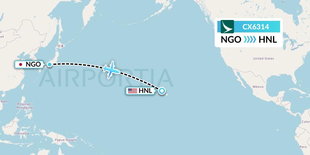 CX6314 Cathay Pacific Flight Map: Nagoya to Honolulu