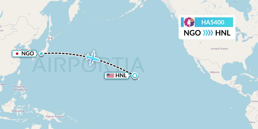 HA5400 Hawaiian Airlines Flight Map: Nagoya to Honolulu