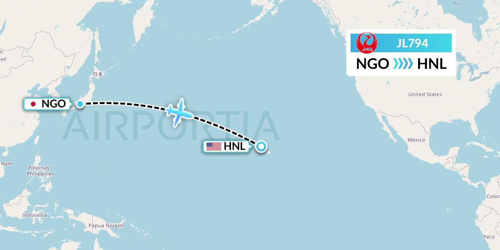 JL794 Japan Airlines Flight Map: Nagoya to Honolulu