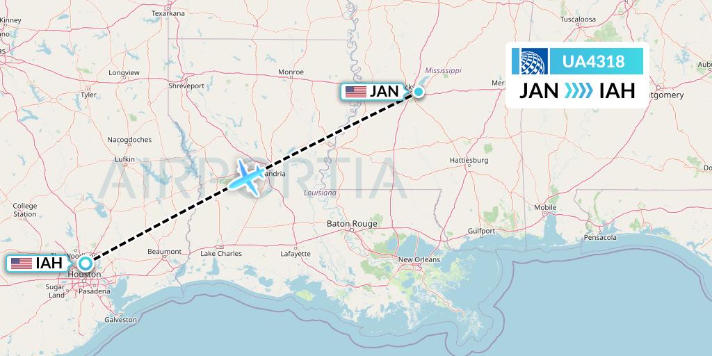 UA4318 United Airlines Flight Map: Jackson to Houston