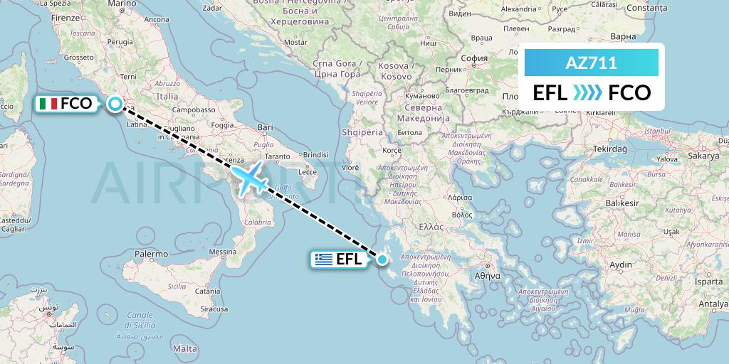 AZ711 ITA Airways Flight Map: Kefalonia to Rome