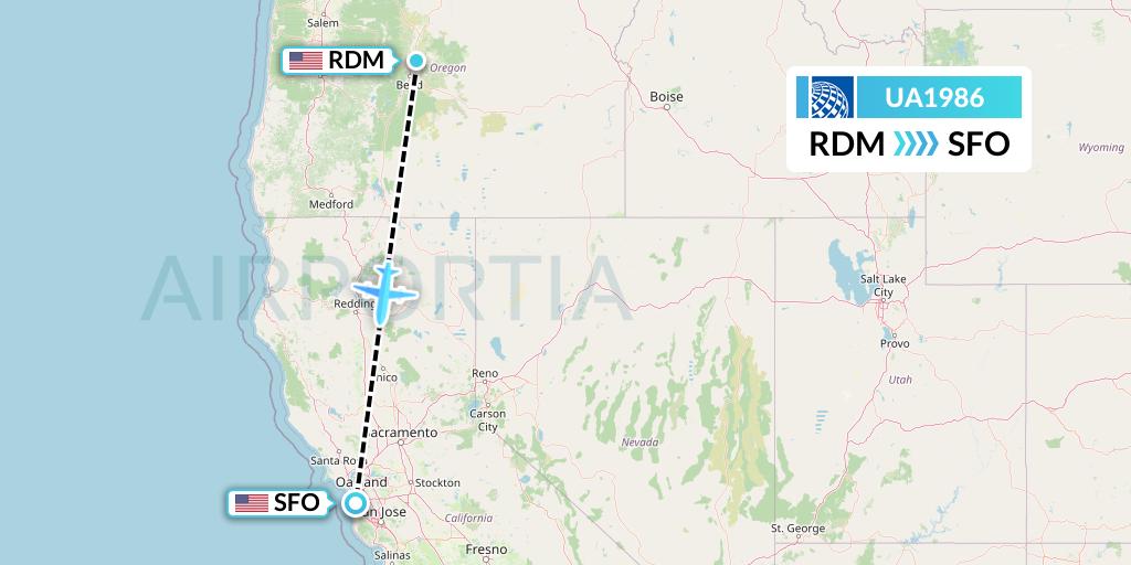 UA1986 United Airlines Flight Map: Redmond to San Francisco