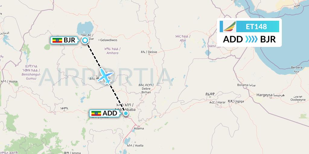 ET148 Ethiopian Airlines Flight Map: Addis Ababa to Bahir Dar